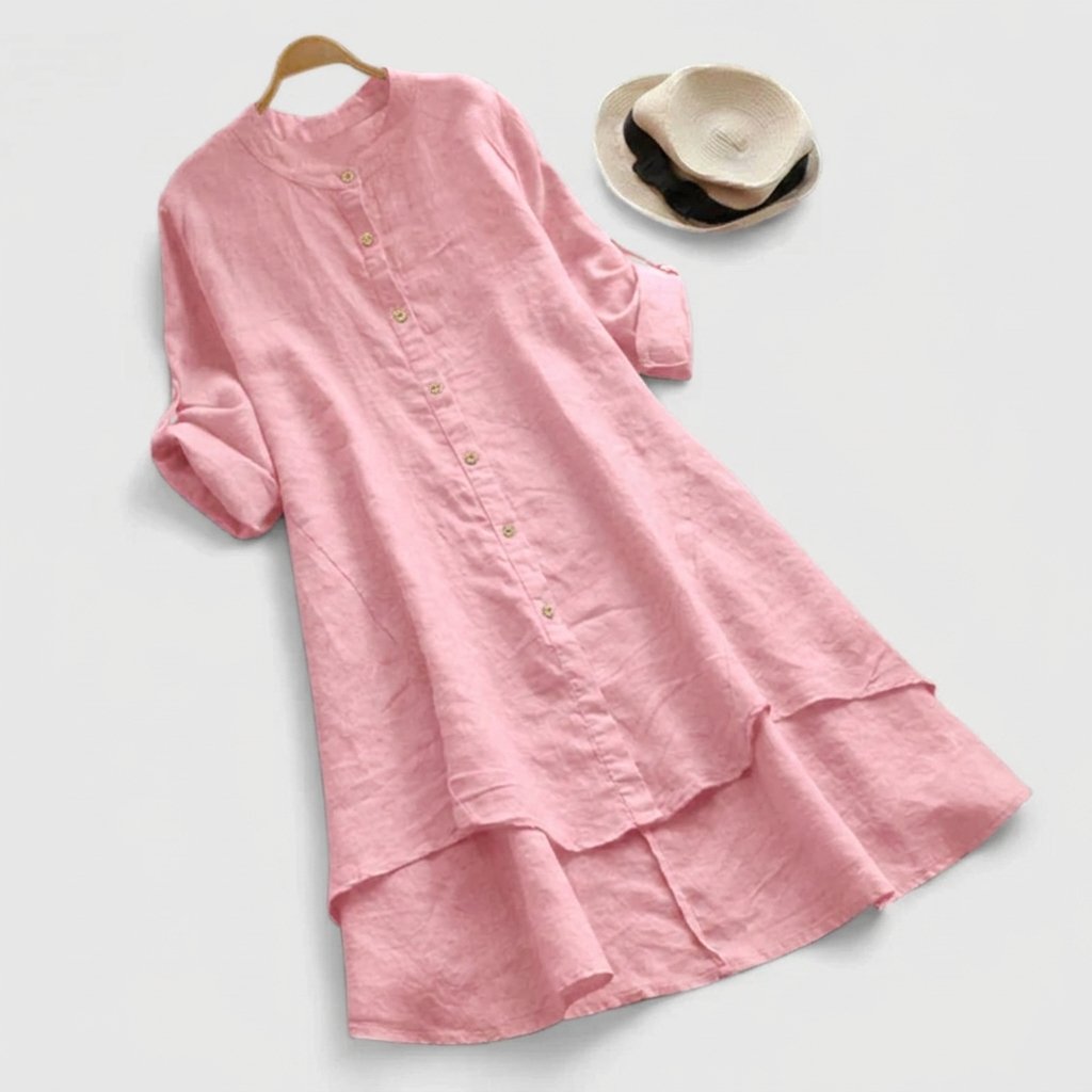 Lily | Women's Linen Button-Down Asymmetric Hem Shirt Dress