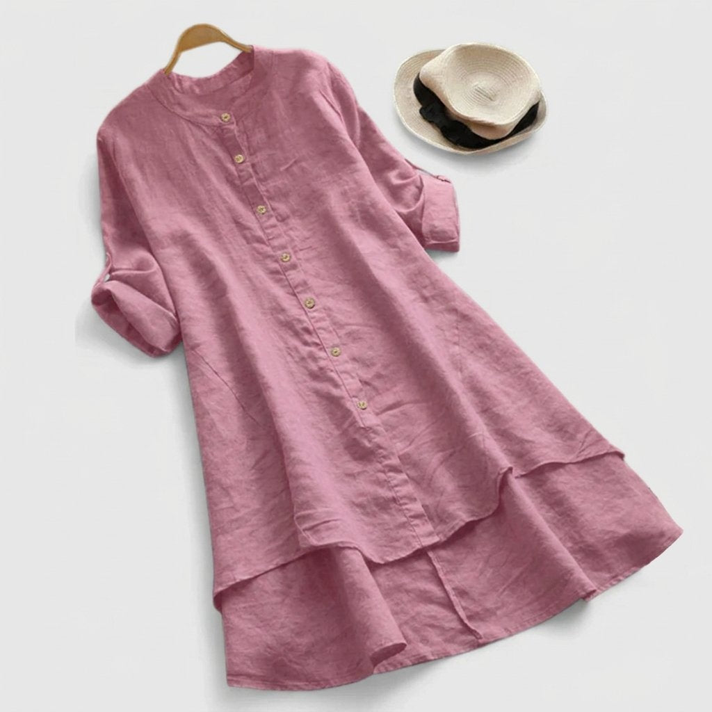 Lily | Women's Linen Button-Down Asymmetric Hem Shirt Dress
