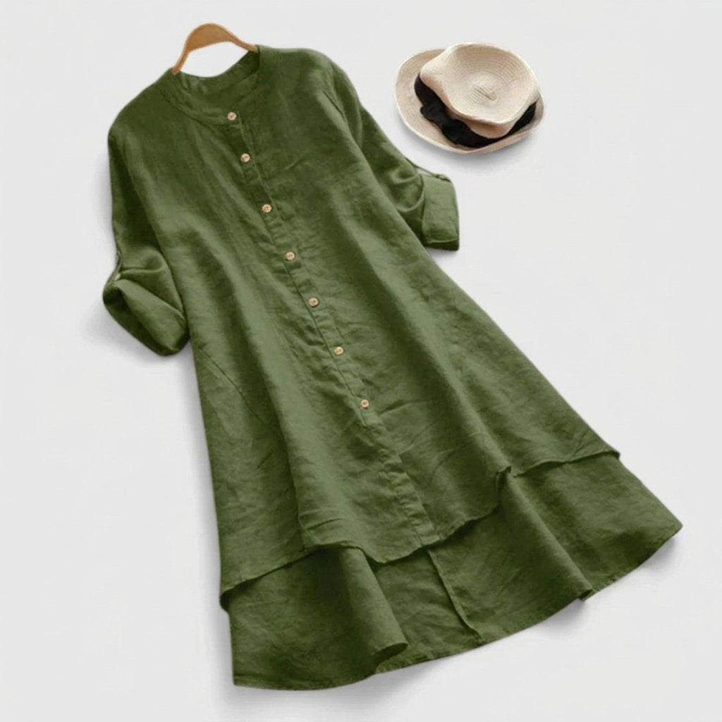 Lily | Women's Linen Button-Down Asymmetric Hem Shirt Dress
