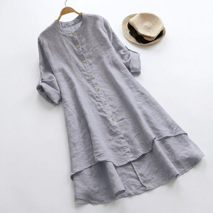 Lily | Women's Linen Button-Down Asymmetric Hem Shirt Dress