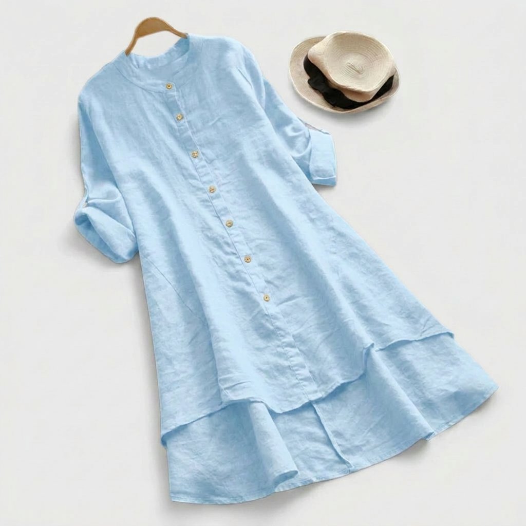 Lily | Women's Linen Button-Down Asymmetric Hem Shirt Dress
