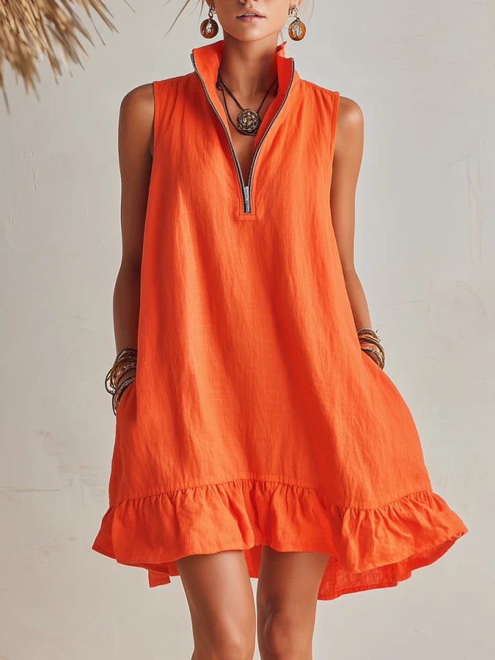 Ivy | Women's Linen Half-Zip Ruffle Mini Dress