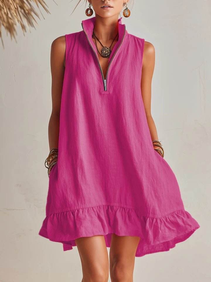 Ivy | Women's Linen Half-Zip Ruffle Mini Dress