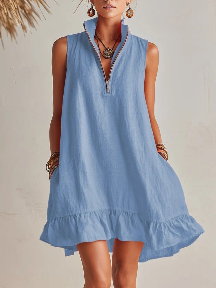 Ivy | Women's Linen Half-Zip Ruffle Mini Dress