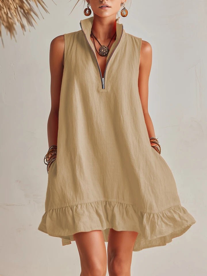 Ivy | Women's Linen Half-Zip Ruffle Mini Dress