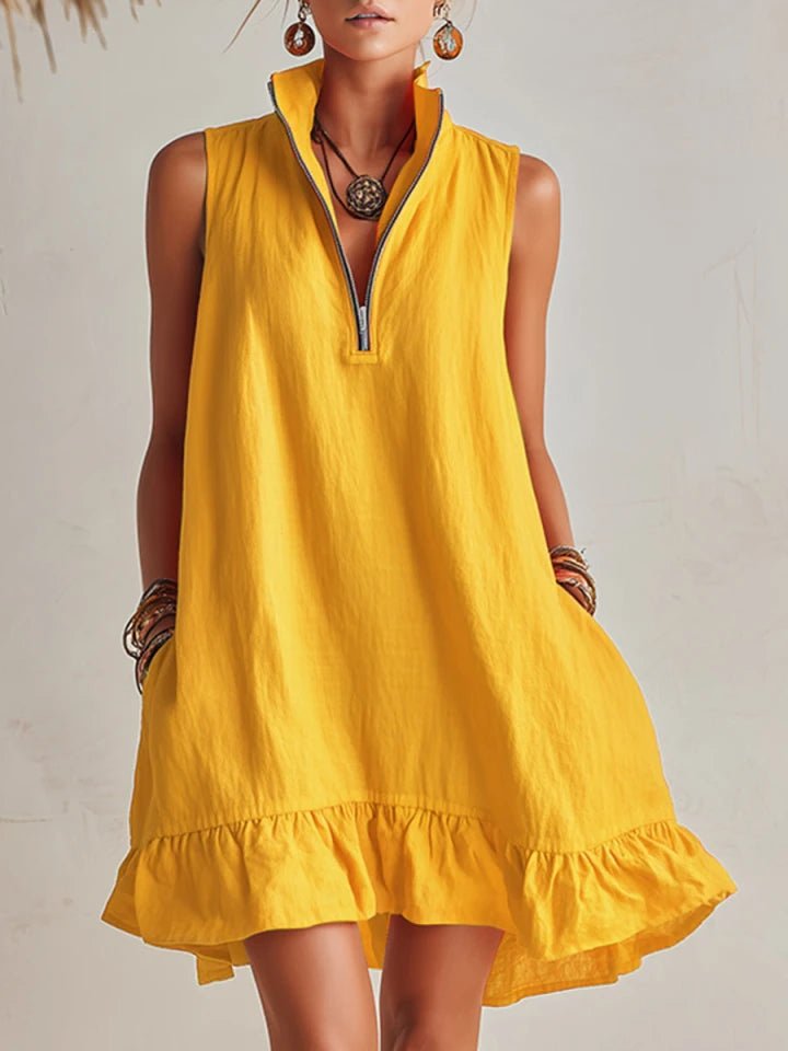 Ivy | Women's Linen Half-Zip Ruffle Mini Dress