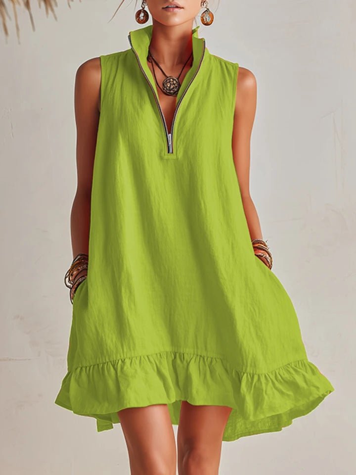 Ivy | Women's Linen Half-Zip Ruffle Mini Dress