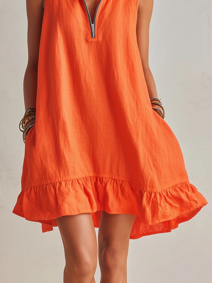 Ivy | Women's Linen Half-Zip Ruffle Mini Dress