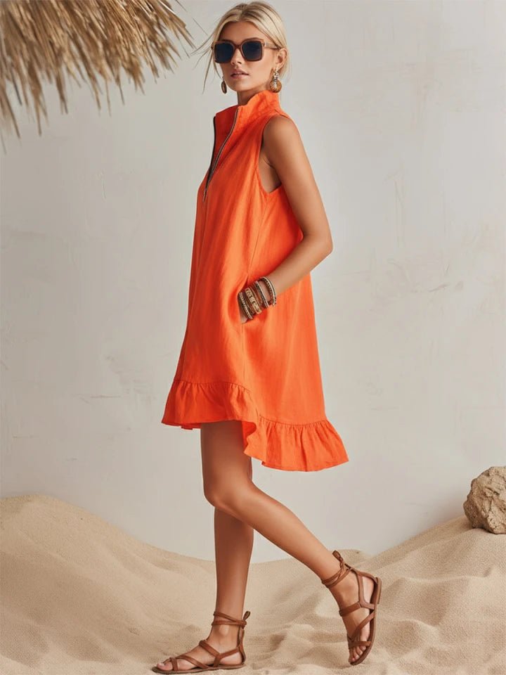 Ivy | Women's Linen Half-Zip Ruffle Mini Dress