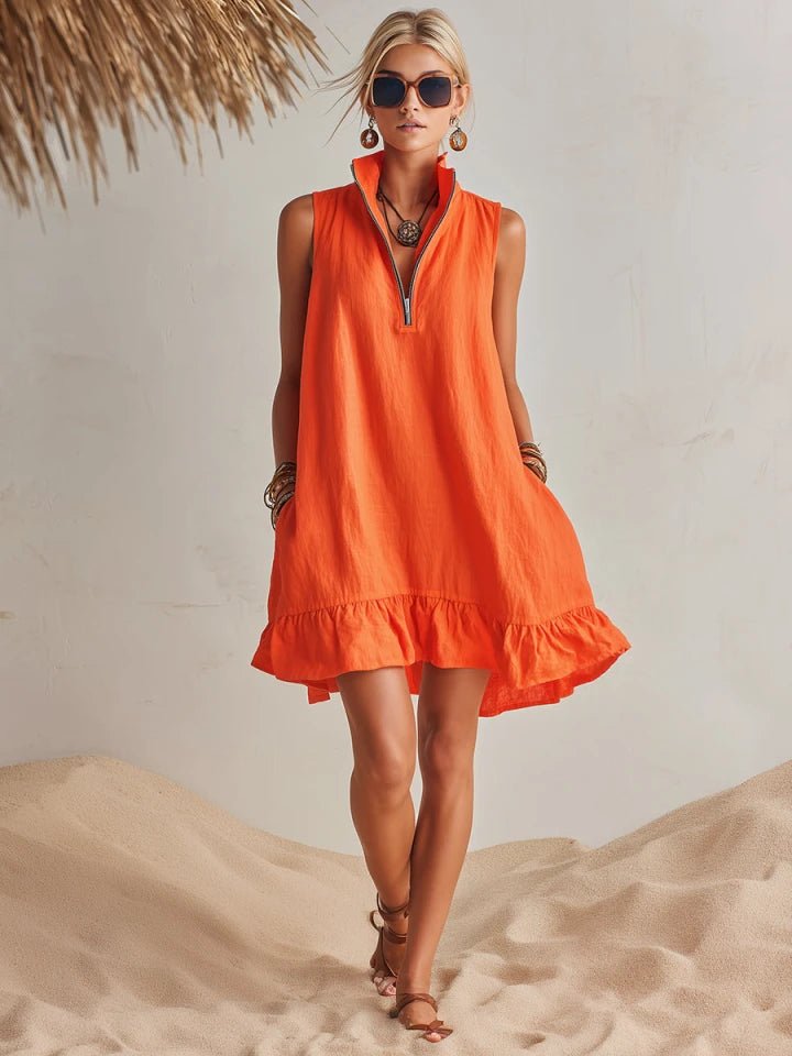 Ivy | Women's Linen Half-Zip Ruffle Mini Dress