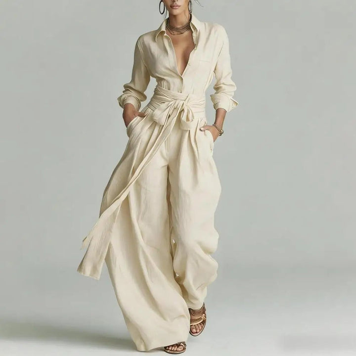Aria | Women's Linen Open-Collar Wide-Leg Co-Ord Set