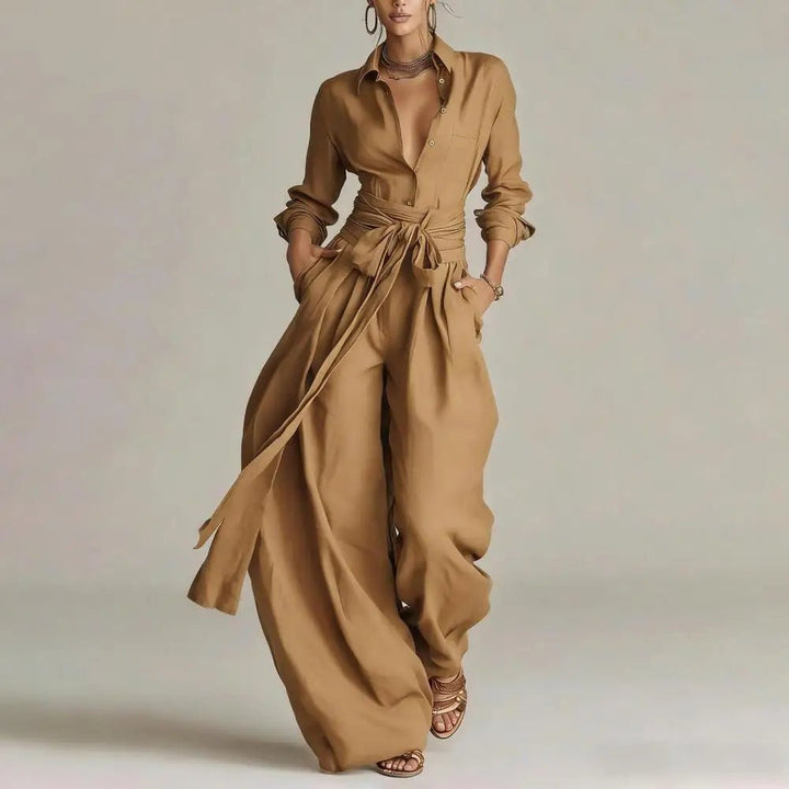 Aria | Women's Linen Open-Collar Wide-Leg Co-Ord Set