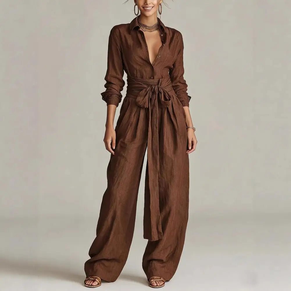 Aria | Women's Linen Open-Collar Wide-Leg Co-Ord Set