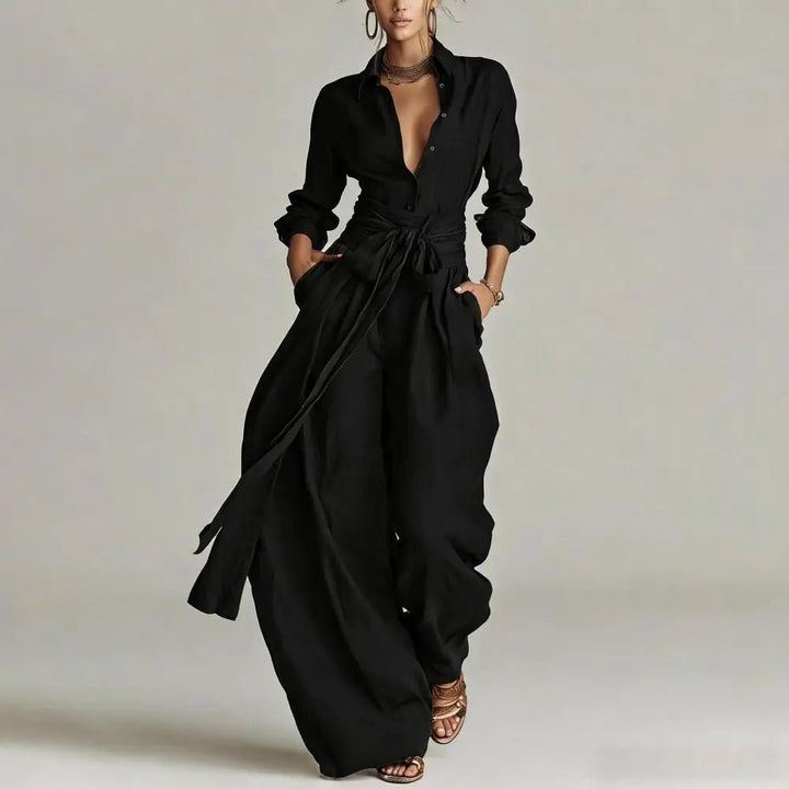 Aria | Women's Linen Open-Collar Wide-Leg Co-Ord Set