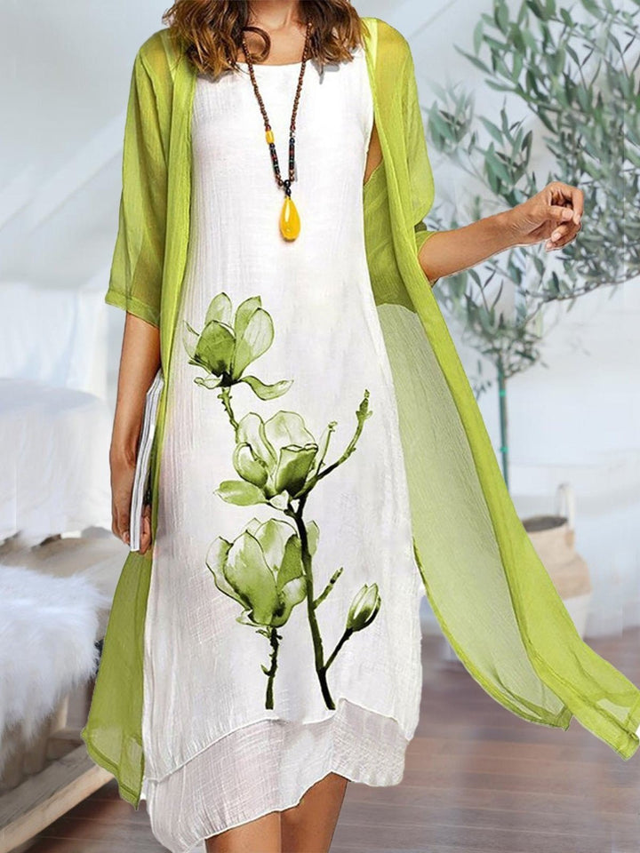 Willow | Women's Linen Sleeveless Midi Dress Chiffon Cardigan Set