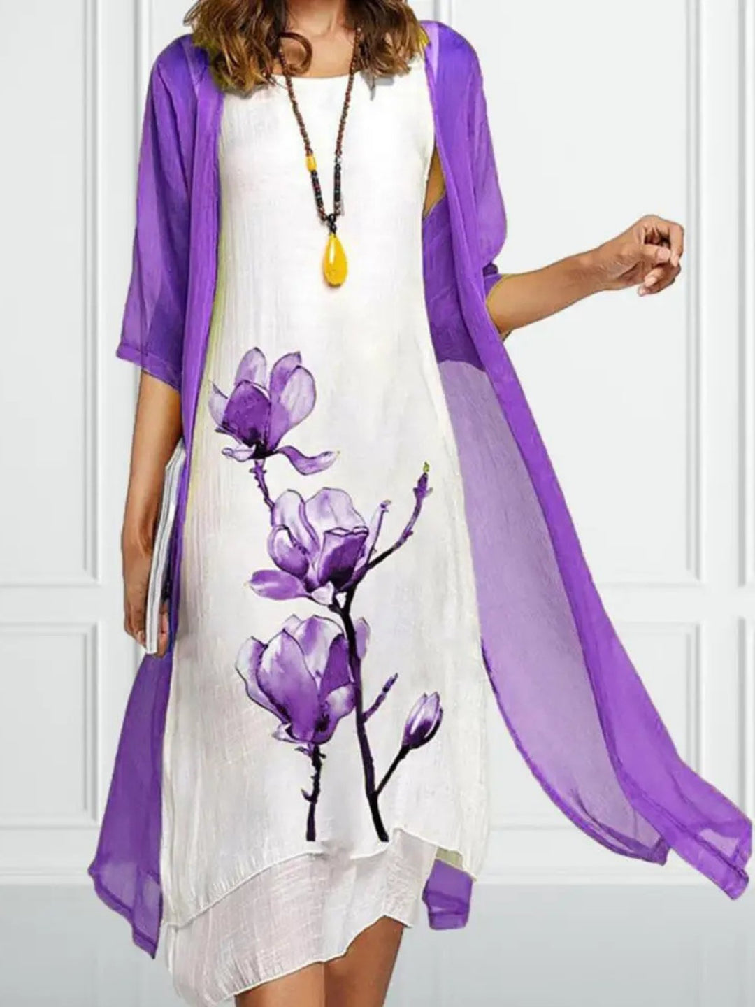Willow | Women's Linen Sleeveless Midi Dress Chiffon Cardigan Set