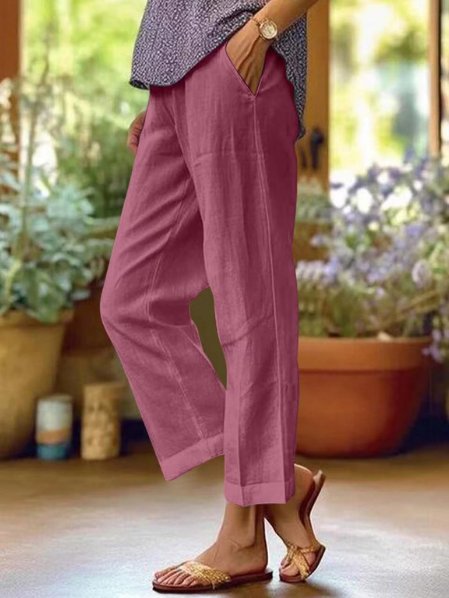 Mia | Women's Linen Tapered Cropped Cuffed Trousers