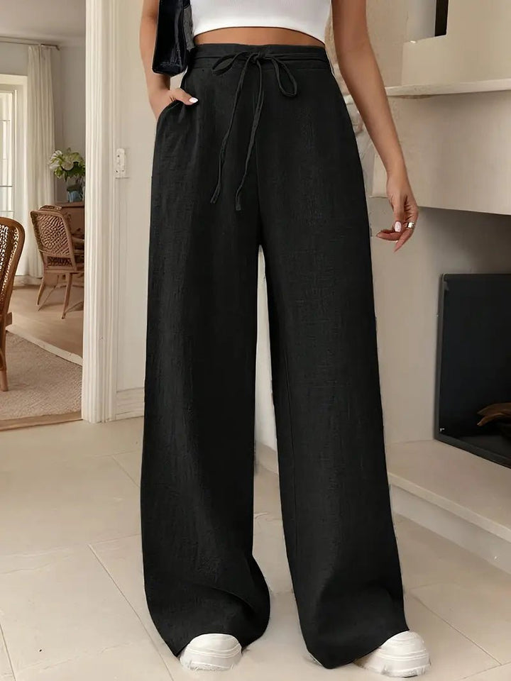 Olivia | Women's Linen Wide Leg Trousers High Waisted Drawstring