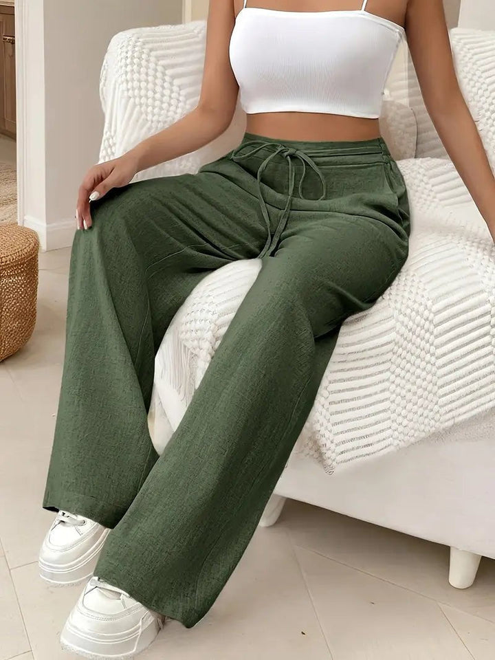 Olivia | Women's Linen Wide Leg Trousers High Waisted Drawstring