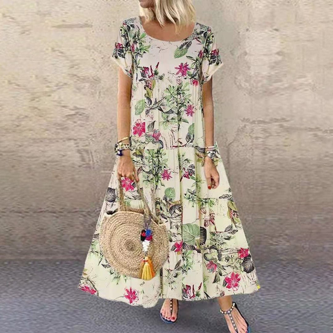 Lily | Women's Loose-Fit Floral Print Short Sleeve Maxi Dress