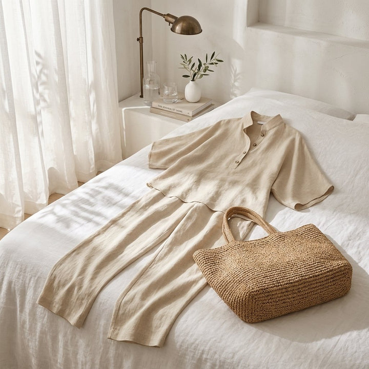 Evelyn | Women's Mandarin Collar Linen Two-Piece Set