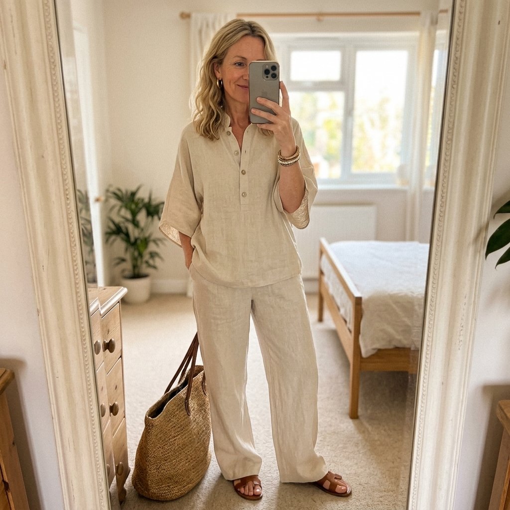 Evelyn | Women's Mandarin Collar Linen Two-Piece Set