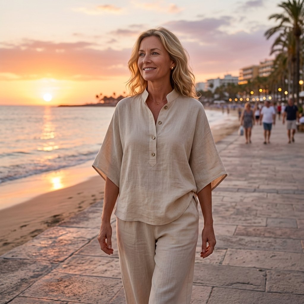 Evelyn | Women's Mandarin Collar Linen Two-Piece Set