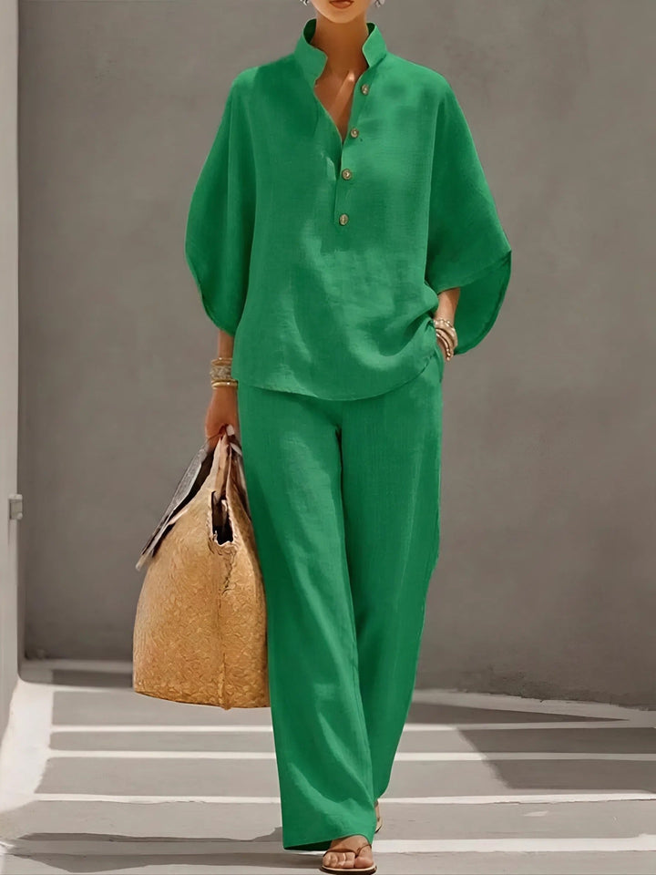 Evelyn | Women's Mandarin Collar Linen Two-Piece Set
