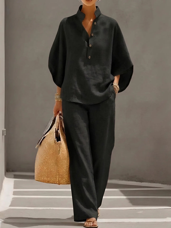 Evelyn | Women's Mandarin Collar Linen Two-Piece Set