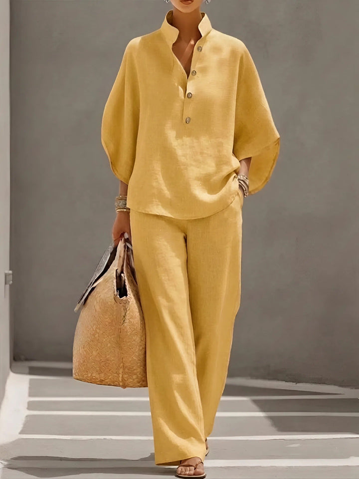 Evelyn | Women's Mandarin Collar Linen Two-Piece Set