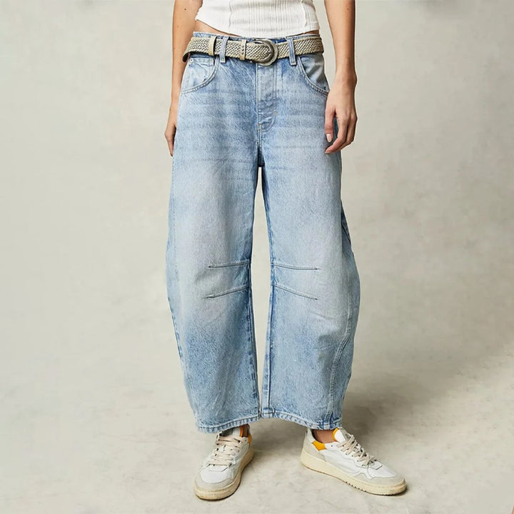 Mia | Women's Mid-Rise Cropped Barrel-Leg Heavyweight Denim Jeans