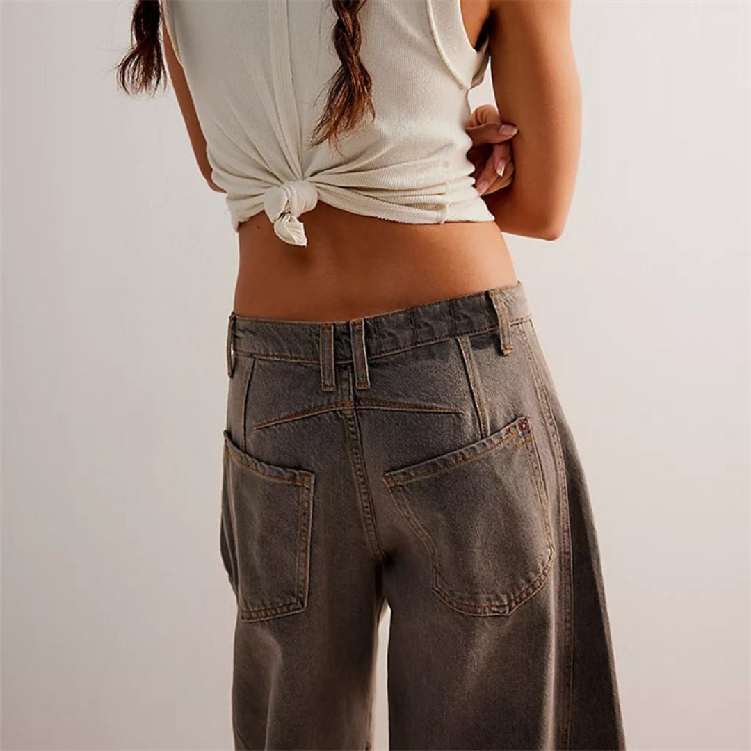 Mia | Women's Mid-Rise Cropped Barrel-Leg Heavyweight Denim Jeans
