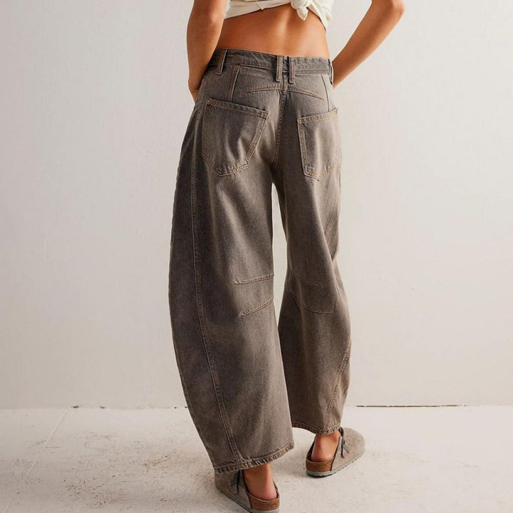 Mia | Women's Mid-Rise Cropped Barrel-Leg Heavyweight Denim Jeans