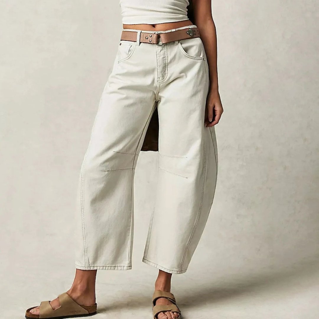Mia | Women's Mid-Rise Cropped Barrel-Leg Heavyweight Denim Jeans