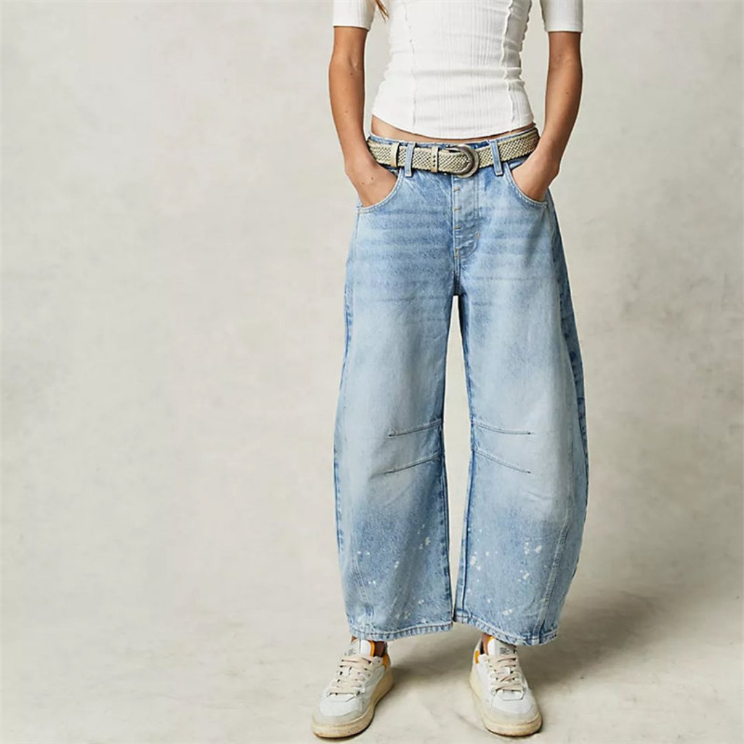 Mia | Women's Mid-Rise Cropped Barrel-Leg Heavyweight Denim Jeans