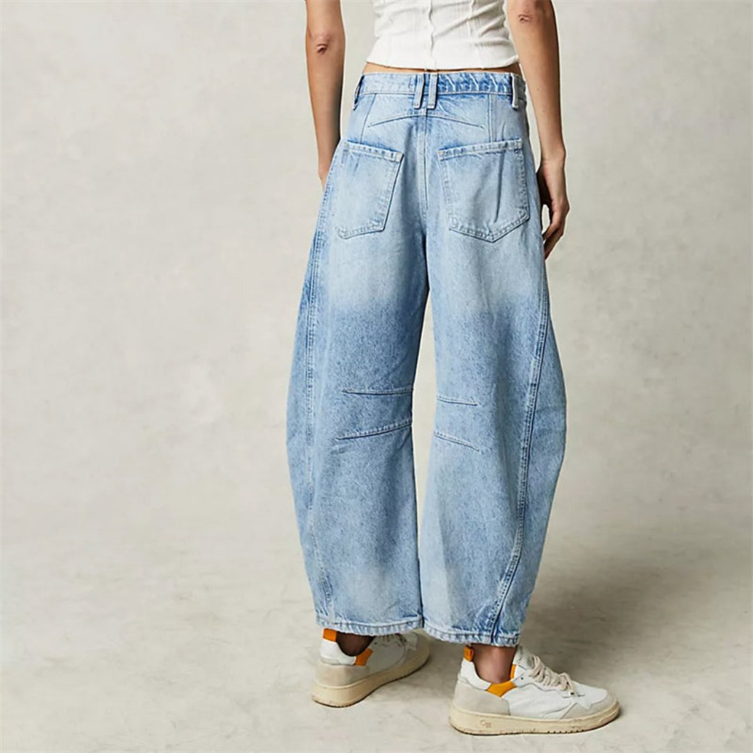 Mia | Women's Mid-Rise Cropped Barrel-Leg Heavyweight Denim Jeans