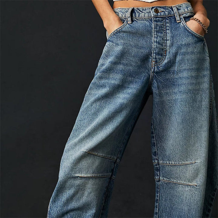 Mia | Women's Mid-Rise Cropped Barrel-Leg Heavyweight Denim Jeans