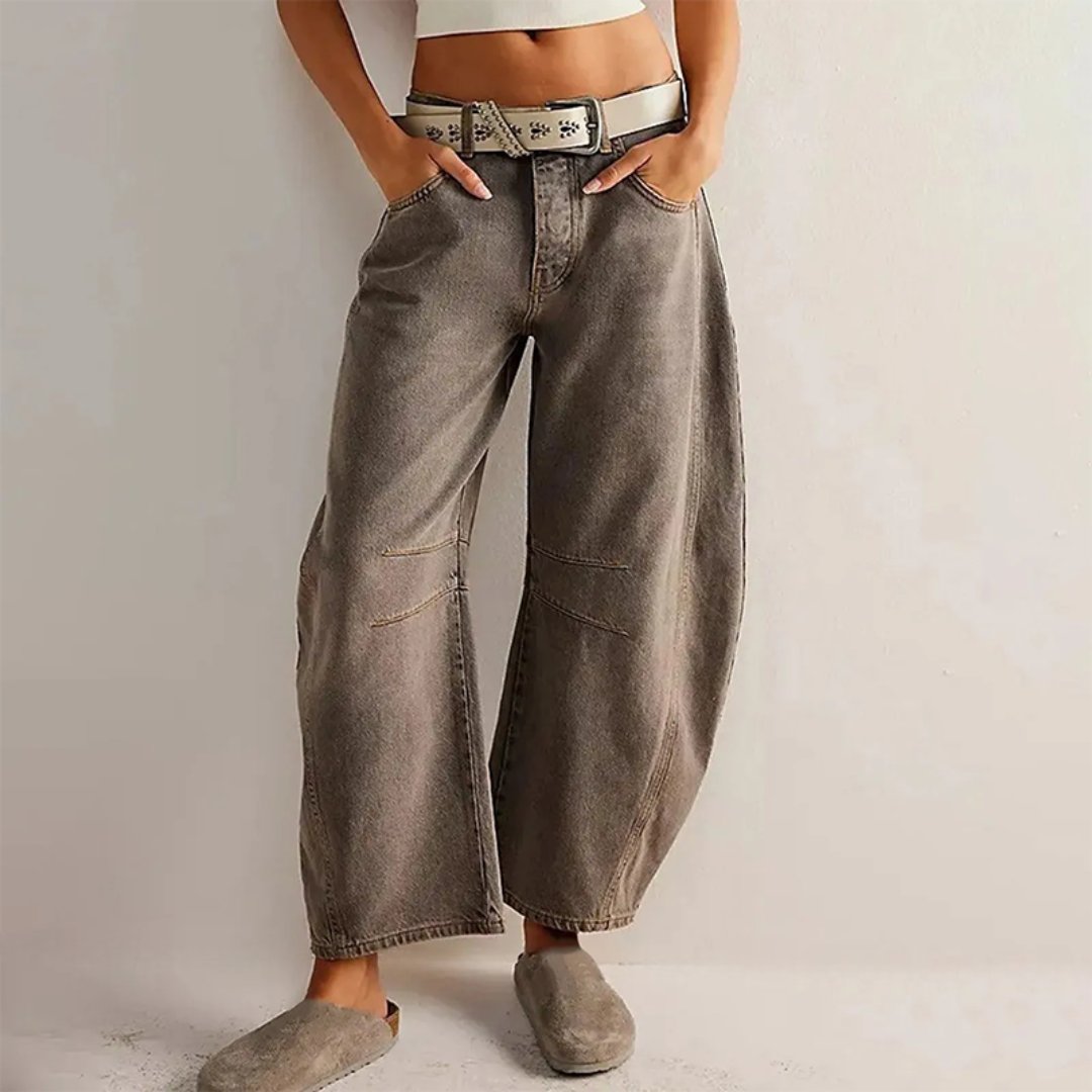 Mia | Women's Mid-Rise Cropped Barrel-Leg Heavyweight Denim Jeans