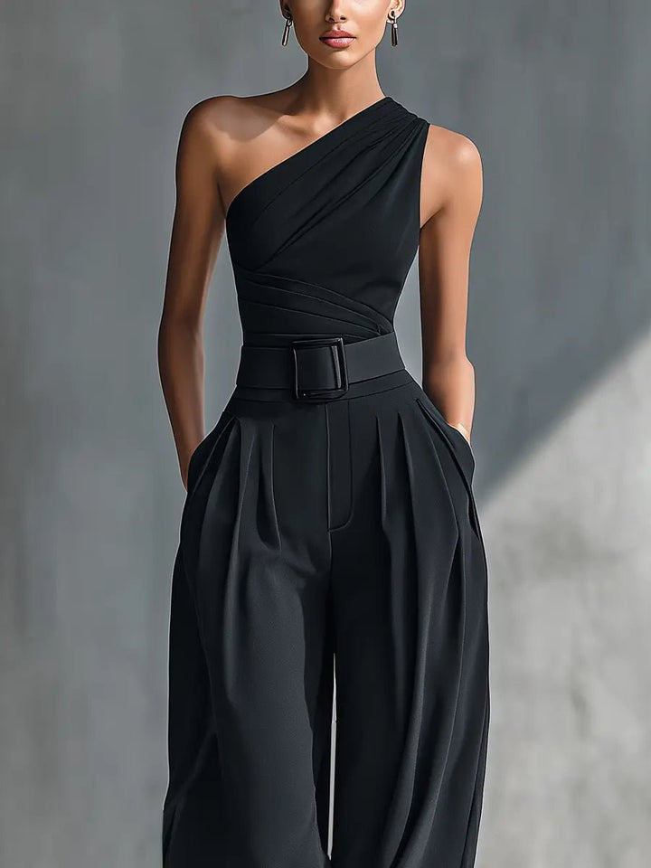 Phoebe | Women's One-Shoulder Knit Wide-Leg Trouser Set