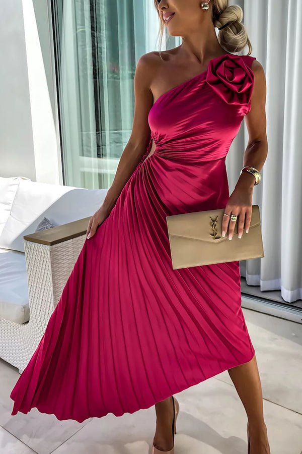 Sienna | Women's One Shoulder Pleated Maxi Dress with Floral Detail