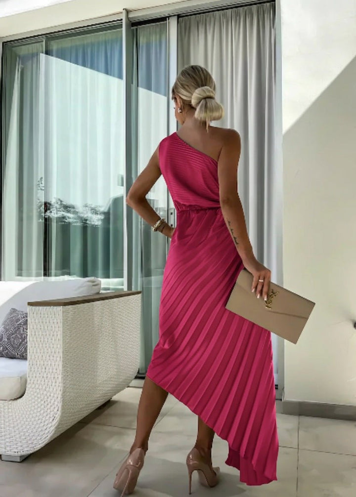 Sienna | Women's One Shoulder Pleated Maxi Dress with Floral Detail