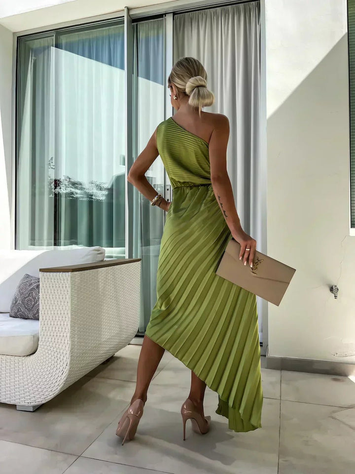 Sienna | Women's One Shoulder Pleated Maxi Dress with Floral Detail