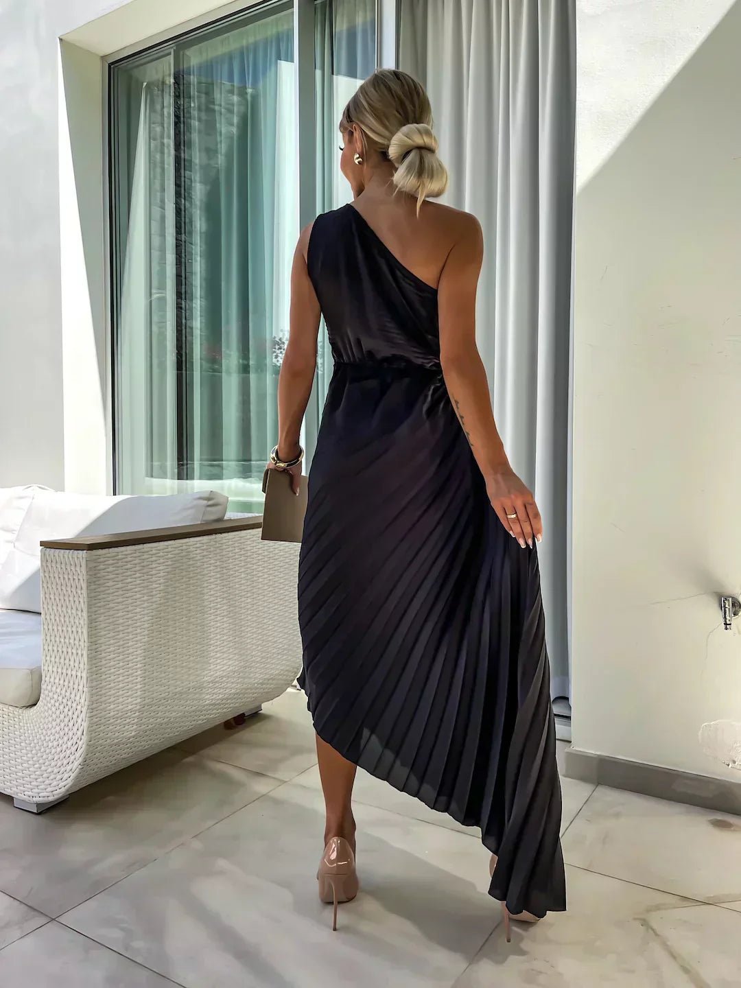 Sienna | Women's One Shoulder Pleated Maxi Dress with Floral Detail