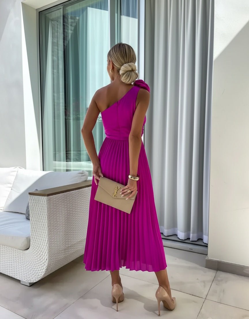 Sienna | Women's One Shoulder Pleated Maxi Dress with Floral Detail
