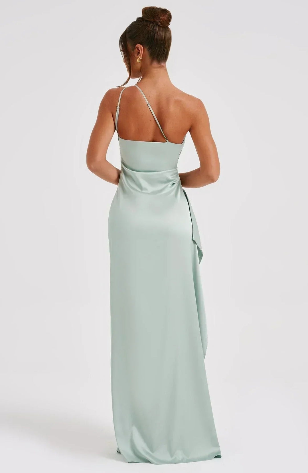Freya | Women's One-Shoulder Satin Asymmetric High-Split Maxi Evening Dress