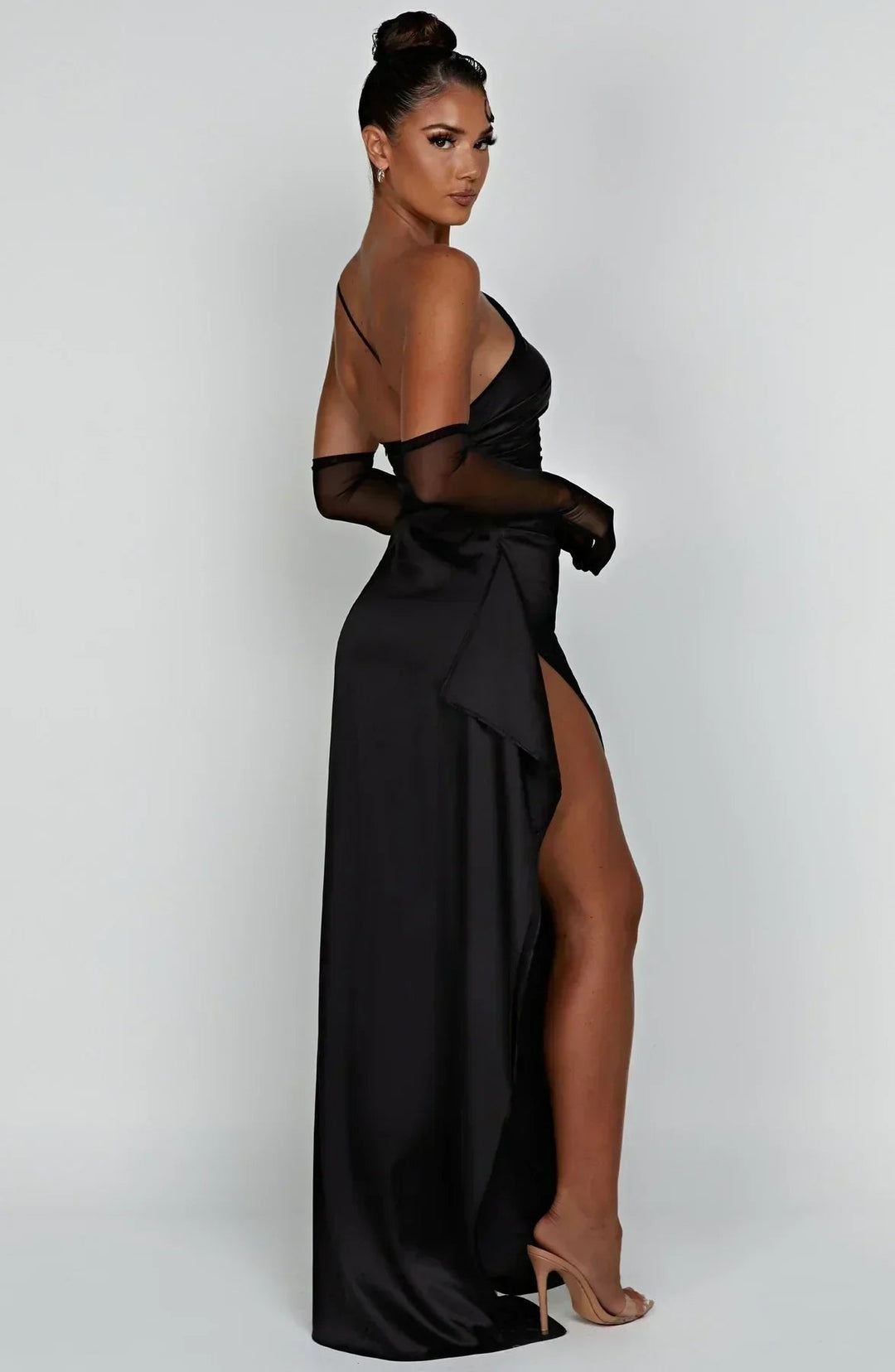 Freya | Women's One-Shoulder Satin Asymmetric High-Split Maxi Evening Dress