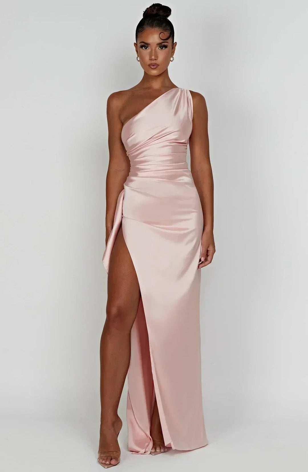 Freya | Women's One-Shoulder Satin Asymmetric High-Split Maxi Evening Dress
