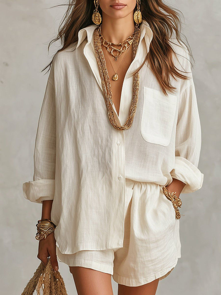 Grace | Women's Oversized Linen Shirt Shorts Set