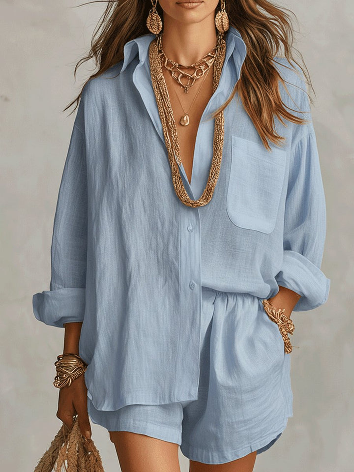 Grace | Women's Oversized Linen Shirt Shorts Set