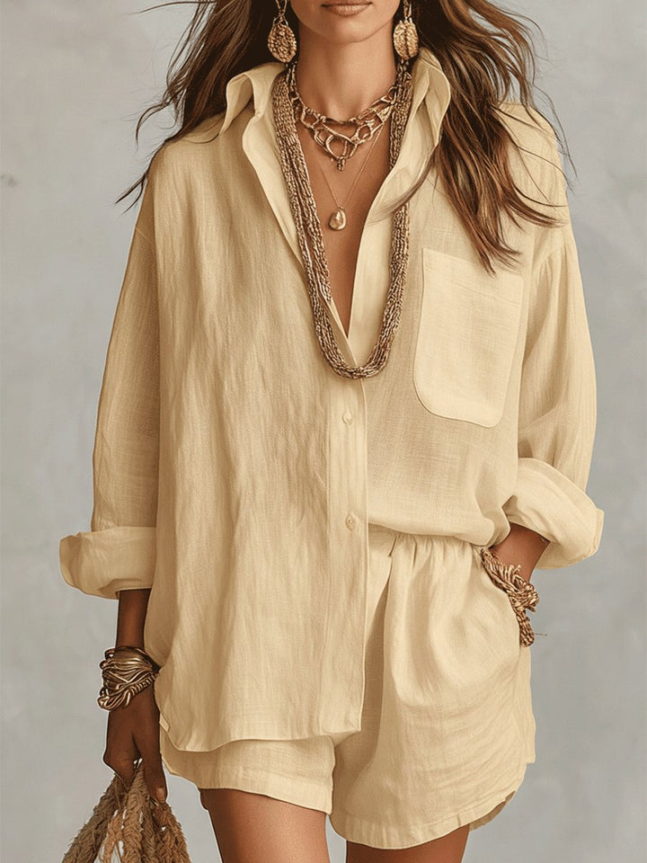 Grace | Women's Oversized Linen Shirt Shorts Set